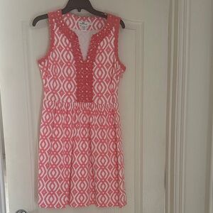 Vineyard Vines Coral and White Geometric Midi Dress